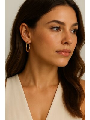 Lundholm Lundholm 925 Sterling Zilver Gold Plated Luxe Oorbellen Dames 30mm - Gouden Oorbellen Minimalistisch Oorringen