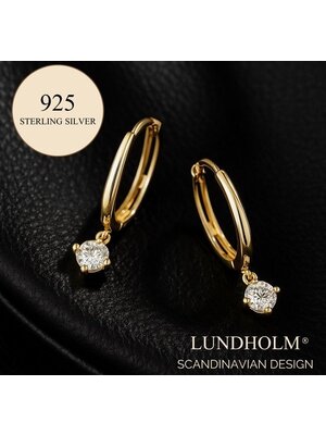 Lundholm Lundholm 925 Sterling Zilver Gold Plated Luxe Oorbellen Dames - Gouden Oorbellen Zirkonia Oorringen