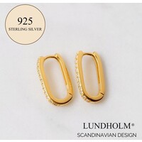 Lundholm 925 Sterling Zilver 18K Gold Plated Luxe Oorbellen Dames Zirkonia