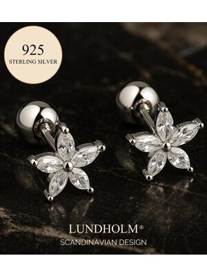 Lundholm Lundholm Luxe 925 Sterling Zilver Kleine Oorbellen Dames Bloem - Zilveren Oorknopjes