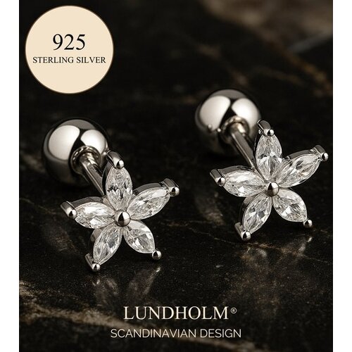 Lundholm Lundholm Luxe 925 Sterling Zilver Kleine Oorbellen Dames Bloem - Zilveren Oorknopjes Bloemen Design Minimalistisch - Vrouwen Cadeautjes - Scandinavisch Design