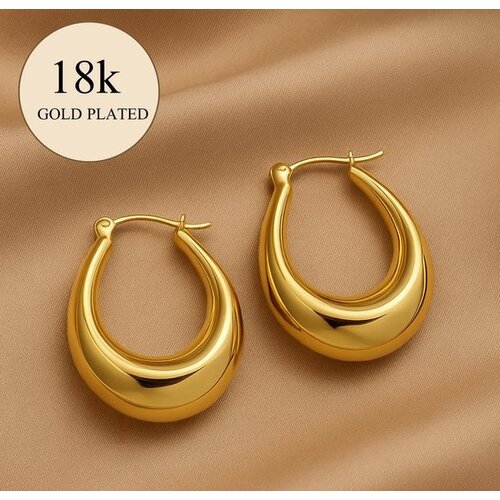Lundholm Lundholm Chunky Oorbellen 18K Gold Plated Premium Stainless Steel Allergievrij, Water resistant - Gouden Oorbellen Groot (3.3 x 2.3 cm) Geometrisch Design - Vrouwen Cadeautjes - Scandinavisch Design