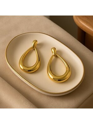 Lundholm Lundholm Grote Gouden Statement Oorbellen 18K Gold Plated Premium Stainless Steel