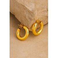 Lundholm Ronde Holle Oorbellen Chunky Gold Plated Premium Stainless Steel