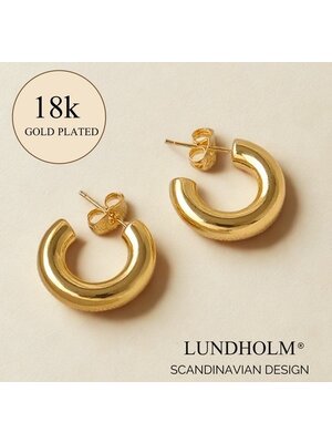 Lundholm Lundholm Ronde Holle Oorbellen Chunky 18K Gold Plated Premium Stainless Steel