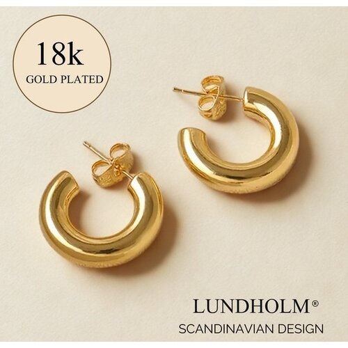 Lundholm Lundholm Ronde Holle Oorbellen Chunky 18K Gold Plated Premium Stainless Steel Allergievrij, Water resistant - Goudkleurig (2 x 2 cm) Geometrisch Design - Vrouwen Cadeautjes - Scandinavisch Design