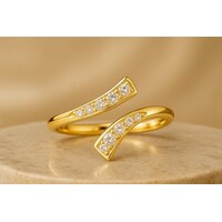 Lundholm Luxe Zilveren Ring Verstelbaar – 925 Sterling Zilver – Gold Plated met Zirkonia