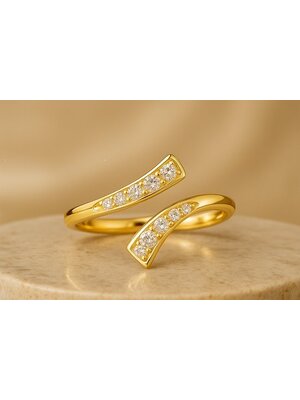 Lundholm Lundholm Luxe Zilveren Ring Verstelbaar – 925 Sterling Zilver – Gold Plated met Zirkonia