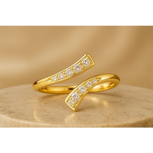 Lundholm Lundholm Luxe Zilveren Ring Verstelbaar – 925 Sterling Zilver – Gold Plated met Zirkonia – Scandinavisch Design – Cadeau voor Vrouw Tip
