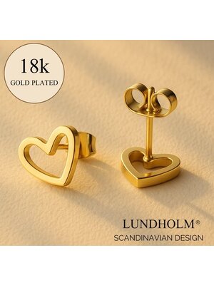 Lundholm Lundholm Luxe Oorknopjes Dames Goudkleurig – Premium Stainless Steel – 18K Goud Verguld – Kleine Hartjes (0.9 cm)