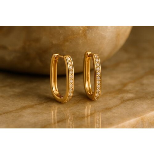 Lundholm Lundholm Luxe Rechthoekige Zirkonia Oorbellen Goudkleurig (2 x 1.3 cm) – Premium Stainless Steel, 18K Gold Plated met Zirkonia – Geschenkverpakking Cadeau voor Vriendin