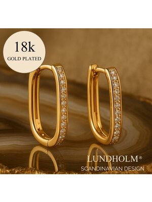 Lundholm Lundholm Luxe Rechthoekige Zirkonia Oorbellen Goudkleurig (2 x 1.3 cm) – Premium Stainless Steel, 18K Gold Plated