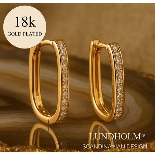 Lundholm Lundholm Luxe Rechthoekige Zirkonia Oorbellen Goudkleurig (2 x 1.3 cm) – Premium Stainless Steel, 18K Gold Plated met Zirkonia – Geschenkverpakking Cadeau voor Vriendin