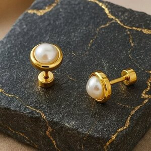Lundholm Agnes – Pearl Stud Earrings for Women – Gold-Tone Lundholm Agnes – Pearl Stud Earrings for Women – Gold-Tone