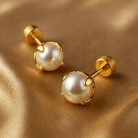 Lundholm Luxe Oorstekers Dames Parel Goud – Premium Stainless Steel – 18K Goud Verguld – Met Imitatie Parel (6 mm)