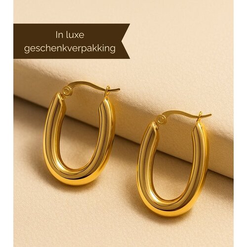 Lundholm Lundholm Oorringen Dames – Premium Stainless Steel 18K Gold Plated – Chunky Ovale Hoops – Elegant & Luxe – Waterproof & Hypoallergeen – Inclusief Geschenkverpakking