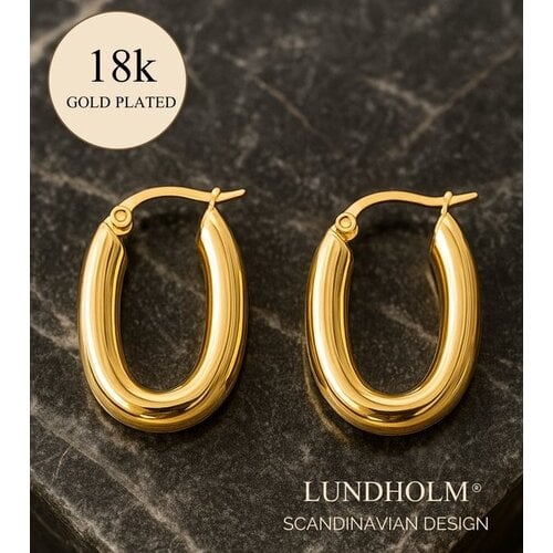 Lundholm Lundholm Oorringen Dames – Premium Stainless Steel 18K Gold Plated – Chunky Ovale Hoops – Elegant & Luxe – Waterproof & Hypoallergeen – Inclusief Geschenkverpakking