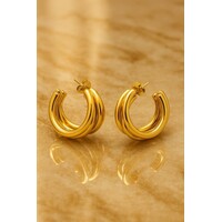 Lundholm Oorstekers Dames – Premium Stainless Steel Verguld PVD Plated – Bold Hoops met 3 Bogen (Ø 2.5 cm)