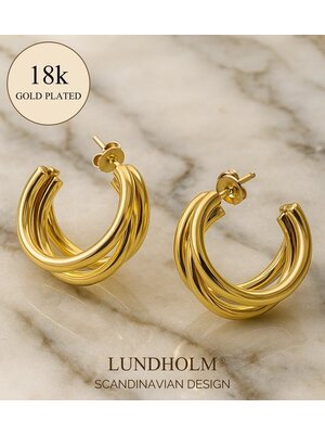 Lundholm Lundholm Oorstekers Dames – Premium Stainless Steel Gold PVD Plated – Bold Hoops met 3 Bogen (Ø 2.5 cm)