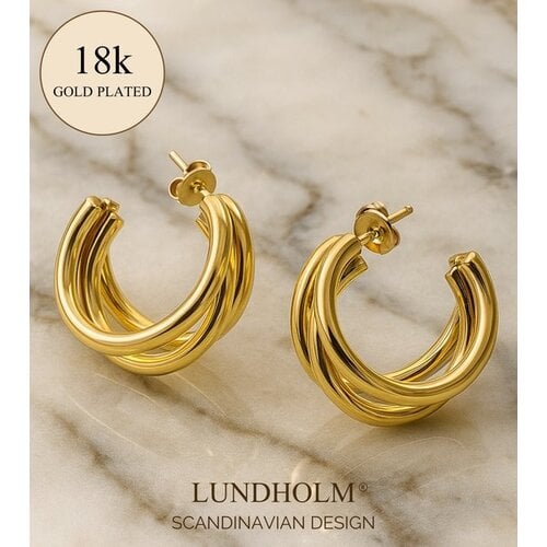 Lundholm Lundholm Oorstekers Dames – Premium Stainless Steel Gold PVD Plated – Bold Hoops met 3 Bogen (Ø 2.5 cm) – Elegant & Luxe – Waterproof & Hypoallergeen – Inclusief Geschenkverpakking