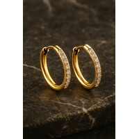 Lundholm Luxe Oorringen Dames Goudkleurig Zirkonia – Premium Stainless Steel Gold PVD Plated – Hoops met Zirkonia Steentjes