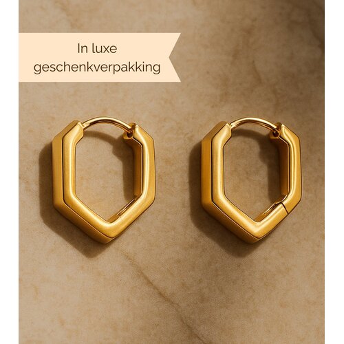 Lundholm Lundholm Luxe Oorringen Dames Goudkleurig – Premium Stainless Steel Gold PVD Plated – Hexagon Geometrisch Design – Elegant & Modern – Waterproof & Hypoallergeen – Cadeau voor Vrouw