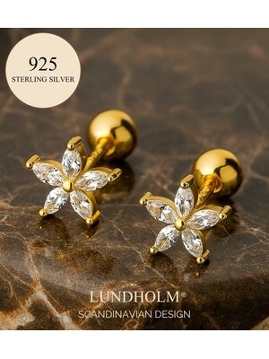 Lundholm Lundholm Luxe 925 Sterling Zilver Gold Plated Kleine Oorbellen Dames Bloem