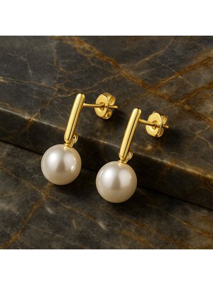 Lundholm Lundholm luxe Imitatie Parel Oorbellen Goudkleurig - Premium Stainless Steel Gold Plated Lundholm Lundholm luxe Imitatie Parel Oorbellen Goudkleurig - Premium Stainless Steel Gold Plated