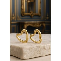 Lundholm Oorbellen Hartjes - Geometrische Design Chunky - Premium Stainless Steel luxe Oorbellen Goudkleurig Gold Plated