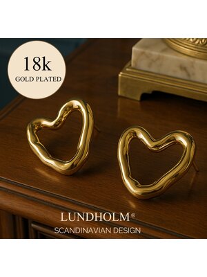 Lundholm Lundholm Oorbellen Hartjes - Geometrische Design Chunky - Premium Stainless Steel luxe Oorbellen Goudkleurig Gold Plated