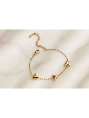 Lundholm Lundholm Luxe Premium Stainless Steel Gold Plated Armband Dames Hartjes Lundholm Lundholm Luxe Premium Stainless Steel Gold Plated Armband Dames Hartjes