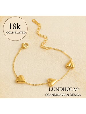 Lundholm Lundholm Luxe Premium Stainless Steel Gold Plated 18K Gouden Armband Dames Hartjes