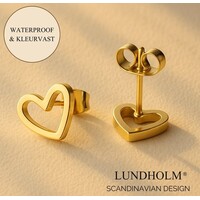 Lundholm Luxe Oorknopjes Dames Goudkleurig  en Zilverkleurig – Premium Stainless Steel – Verguld – Kleine Hartjes (0.9 cm)