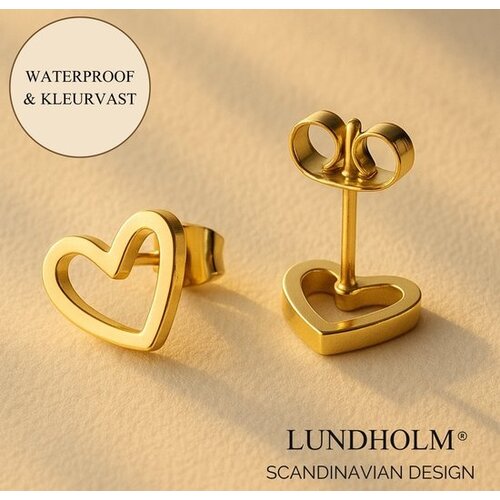 Lundholm Lundholm Luxe Oorknopjes Dames Goudkleurig  en Zilverkleurig – Premium Stainless Steel – Verguld – Kleine Hartjes (0.9 cm)