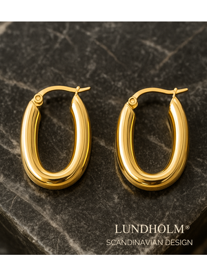 Lundholm Lundholm Oorringen Dames – Premium Stainless Steel Gold Plated – Chunky Ovale Hoops – Elegant & Luxe Lundholm Lundholm Oorringen Dames – Premium Stainless Steel Gold Plated – Chunky Ovale Hoops – Elegant & Luxe