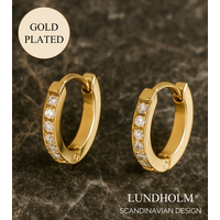 Lundholm Oorringen Dames - Premium Stainless Steel - Kleine Goudkleurige Oorringen met Zirkonia Steentjes (Ø 1.3 cm)