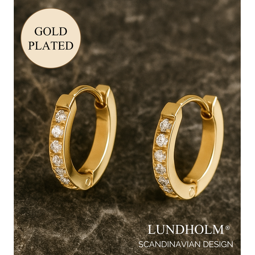 Lundholm Lundholm Oorringen Dames - Premium Stainless Steel - Kleine Goudkleurige Oorringen met Zirkonia Steentjes (Ø 1.3 cm)