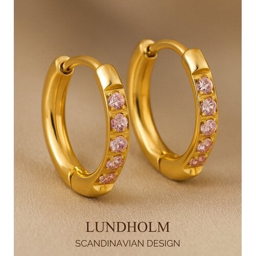 Lundholm Lundholm Luxe Oorbellen Dames Classic Hoops met Zirkonia - Premium Stainless Steel Goudkleurig - Kleine Oorringen Classy - Cadeau voor Vrouw Kerstcadeau - Luxe Geschenkverpakking