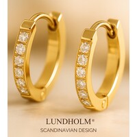 Lundholm Oorringen Dames - Premium Stainless Steel - Kleine Goudkleurige Oorringen met Zirkonia Steentjes (Ø 1.3 cm)