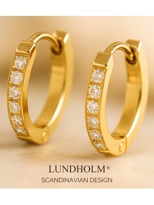 Lundholm Lundholm Oorringen Dames - Premium Stainless Steel - Kleine Goudkleurige Oorringen met Zirkonia Steentjes (Ø 1.3 cm)