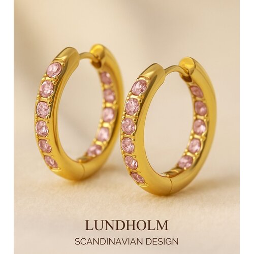 Lundholm Lundholm Gold Plated Luxe Oorbellen Dames Allergievrij - Oorringen Zirkonia Steentjes Roze - Premium Stainless Steel Waterproof & Hypoallergeen - Vrouwen Cadeautjes kerst kadootje - Scandinavisch Design