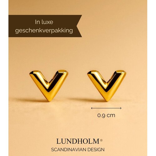 Lundholm Lundholm Oorknopjes Dames Goudkleurig - Premium Stainless Steel Gold Plated - Kleine Oorbelletjes Studs V Shape - Vrouwen Cadeautjes Kerst Sint - Luxe Geschenkverpakking