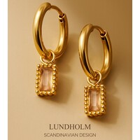 Lundholm Oorringen Dames Goudkleurig met Champagne Zirkonia - Premium Stainless Steel Gold Plated - Luxe Oorbellen (2 cm) - Elegant & Classy - Luxe Geschenkverpakking