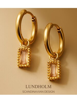 Lundholm Lundholm Oorringen Dames Goudkleurig met Champagne Zirkonia - Premium Stainless Steel Gold Plated - Luxe Oorbellen (2 cm) - Elegant & Classy - Luxe Geschenkverpakking