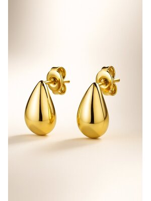 Lundholm Lundholm Oorknopjes Dames Goudkleurig - Premium Stainless Steel Gold Plated - Luxe Druppel Oorbellen (1.35 cm) - Elegant Cadeau Vrouw Kerst - Luxe Geschenkverpakking