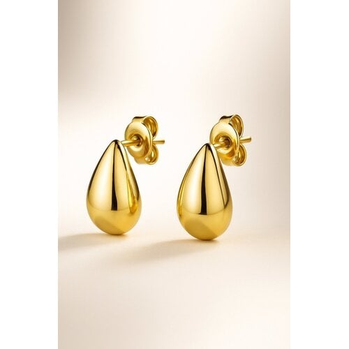 Lundholm Lundholm Oorknopjes Dames Goudkleurig - Premium Stainless Steel Gold Plated - Luxe Druppel Oorbellen (1.35 cm) - Elegant Cadeau Vrouw Kerst - Luxe Geschenkverpakking