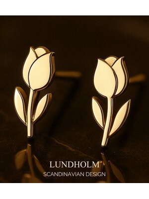 Lundholm Luxe Oorbellen Dames Goudkleurig en Zilverkleurig - Tulpen Design - Kleine Studs Bloemetje - Waterproof & Hypoallergeen - Cadeautje voor haar - Luxe Geschenkverpakking