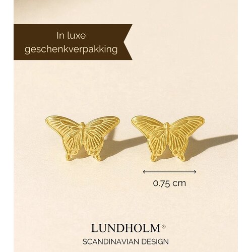 Lundholm Lundholm Oorknopjes Dames Vlinder - Premium Stainless Steel Gold Plated - Oorbellen Goudkleurig Klein - Kerstcadeautje voor haar, vrouwen cadeautjes tip - Scandinavisch Design