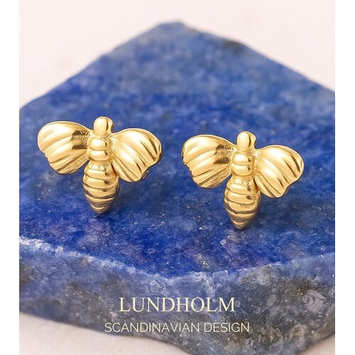 Lundholm Lundholm Oorknopjes Dames Goudkleurig Bijtjes - Premium Stainless Steel Gold Plated - Oorbellen luxe Studs Bij - Cadeau Tip - Luxe Geschenk verpakking