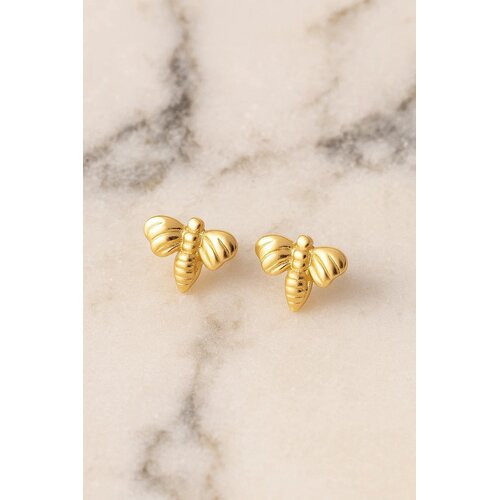 Lundholm Lundholm Oorknopjes Dames Goudkleurig Bijtjes - Premium Stainless Steel Gold Plated - Oorbellen luxe Studs Bij - Cadeau Tip - Luxe Geschenk verpakking